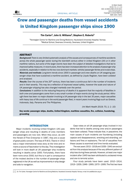 Crew and Passenger Deaths from Vessel Accidents in United Kingdom Passenger Ships Since 1900