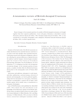 A Taxonomic Review of British Decapod Crustacea