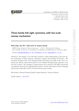 Three-Family Left-Right Symmetry with Low-Scale Seesaw Mechanism