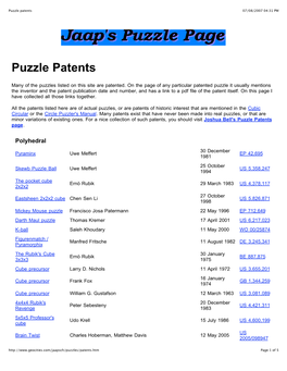 Puzzle Patents 07/08/2007 04:31 PM