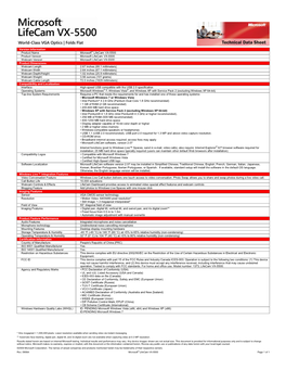 Version Information Product Name Microsoft® Lifecam VX-5500 Product Version Microsoft Lifecam VX-5500 Webcam Version Microsoft