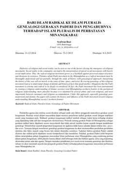 Dari Islam Radikal Ke Islam Pluralis Genealogi Gerakan Paderi Dan Pengaruhnya Terhadap Islam Pluralis Di Perbatasan Minangkabau