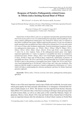 Response of Putative Pathogenicity-Related Genes in Tilletia Indica Inciting Karnal Bunt of Wheat
