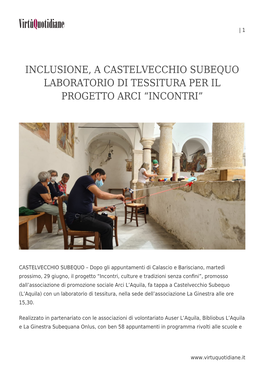 Inclusione, a Castelvecchio Subequo Laboratorio Di Tessitura Per Il Progetto Arci “Incontri”
