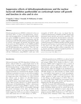 Suppressive Effects of Dehydroepiandrosterone and the Nuclear Factor-B Inhibitor Parthenolide on Corticotroph Tumor Cell Growth and Function in Vitro and in Vivo