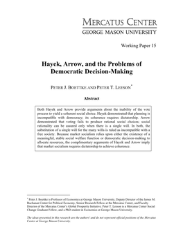 Hayek, Arrow, and the Problems of Democratic Decision-Making