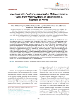 Infections with Centrocestus Armatus Metacercariae in Fishes from Water Systems of Major Rivers in Republic of Korea