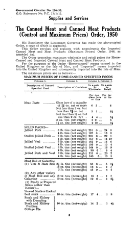 The Canned Meat and Canned Meat Products (Control and Maximum Prices) Order, 1950