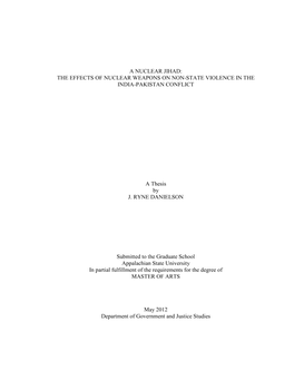 A Nuclear Jihad: the Effects of Nuclear Weapons on Non-State Violence in the India-Pakistan Conflict