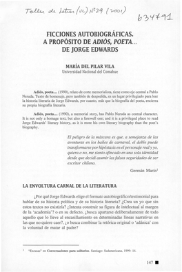 Ficciones Autobiográficas. a Propósito De Adiós, Poeta ... De Jorge Edwards