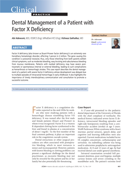 Dental Management of a Patient with Factor X Deficiency