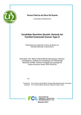 Candidate Germline Genetic Variants for Familial Colorectal Cancer Type X