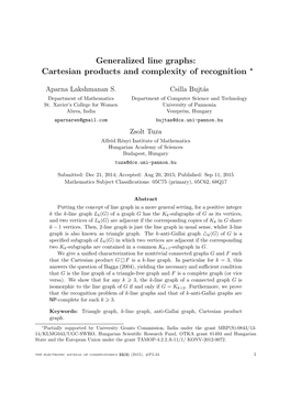 Generalized Line Graphs: Cartesian Products and Complexity of Recognition ∗