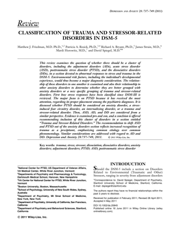 Classification of Trauma and Stressor-Related Disorders in Dsm-5