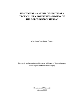 Functional Analysis of Secondary Tropical Dry Forests in a Region of the Colombian Caribbean