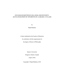 Entangled Between Esl-Ness and Poverty: Acculturation of Students in a Grade 3-4 Class