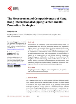 The Measurement of Competitiveness of Hong Kong International Shipping Center and Its Promotion Strategies