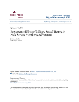 Ecosystemic Effects of Military Sexual Trauma in Male Service Members and Veterans Jessica A