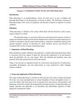 Sybsc Botany II Sem-I Plant Physiology