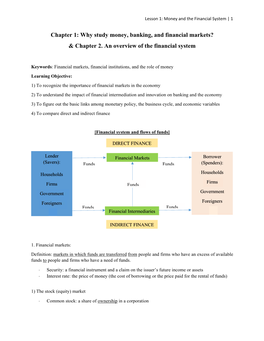 Chapter 1: Why Study Money, Banking, and Financial Markets? & Chapter 2