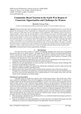 Community-Based Tourism in the South West Region of Cameroon: Opportunities and Challenges for Women