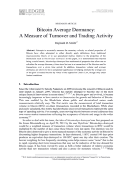 Bitcoin Average Dormancy: a Measure of Turnover and Trading Activity