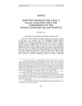 A Legal Analysis and Case Comparison of the Diaoyu/Senkaku Island Dispute