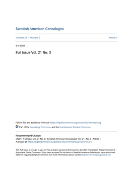 Swedish American Genealogist