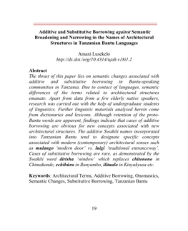 Additive and Substitutive Borrowing Against Semantic Broadening and Narrowing in the Names of Architectural Structures in Tanzanian Bantu Languages