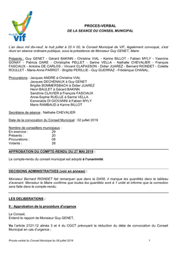 Proces-Verbal De La Seance Du Conseil Municipal