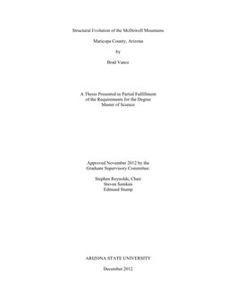 Structural Evolution of the Mcdowell Mountains Maricopa County