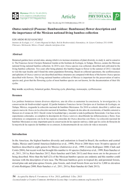 Otatea Ramirezii (Poaceae: Bambusoideae: Bambuseae) Flower Description and the Importance of the Mexican National Living Bamboo Collection