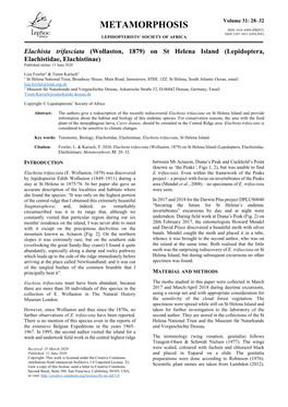 Elachista Trifasciata (Wollaston, 1879) on St Helena Island (Lepidoptera, Elachistidae, Elachistinae) Published Online: 11 June 2020