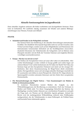 Aktuelle Seminarangebote Im Jugendbereich