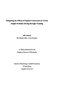 Mitigating the Effects of Implicit Constraints in Verbal Insight Problem Solving Through Training