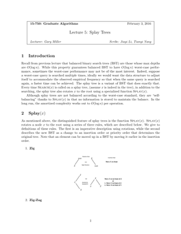 Lecture 5: Splay Trees 1 Introduction 2 Splay(X)