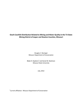 Ozark Cavefish Distribution Related to Mining and Water Quality in the Tri-State Mining District of Jasper and Newton Counties, Missouri