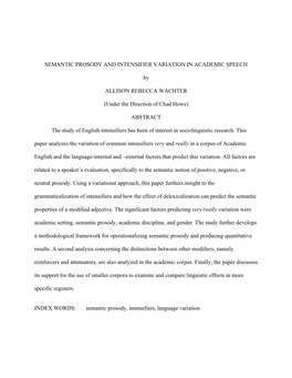 Semantic Prosody and Intensifier Variation in Academic Speech