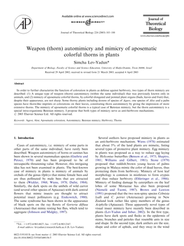 (Thorn) Automimicry and Mimicry of Aposematic Colorful Thorns