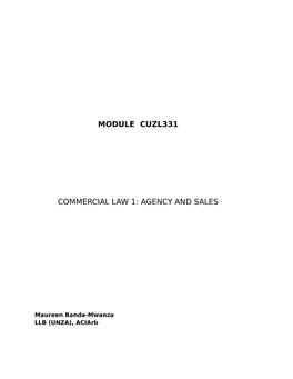 Module Cuzl331 Commercial Law 1: Agency and Sales