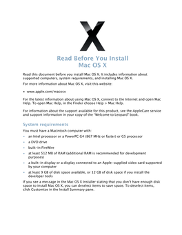 Read Before You Install Mac OS X