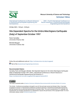 Site Dependent Spectra for the Umbro-Marchigiano Earthquake (Italy) of September-October 1997