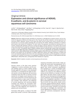 Original Article Expression and Clinical Significance of HOXA5, E-Cadherin, and Β-Catenin in Cervical Squamous Cell Carcinoma