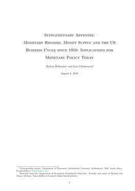 Supplementary Appendix: Monetary Regimes, Money Supply and the US Business Cycle Since 1959: Implications for Monetary Policy Today