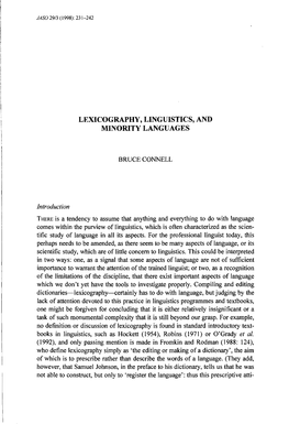 Lexicography, Linguistics, and Minority Languages