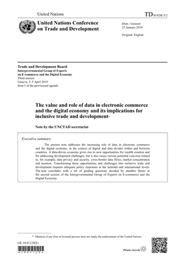 The Value and Role of Data in Electronic Commerce and the Digital Economy and Its Implications for Inclusive Trade and Development*