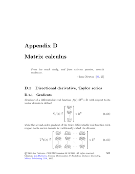 Appendix D Matrix Calculus