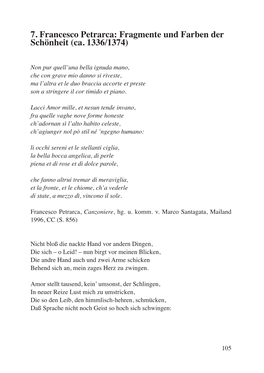 7. Francesco Petrarca: Fragmente Und Farben Der Schönheit (Ca