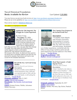Books Available for Review Last Updated: 2.23.2021