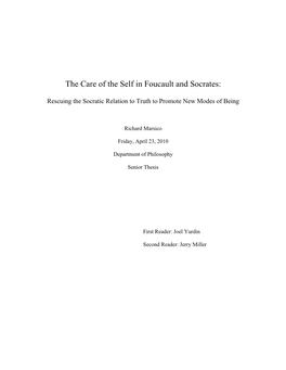The Care of the Self in Foucault and Socrates